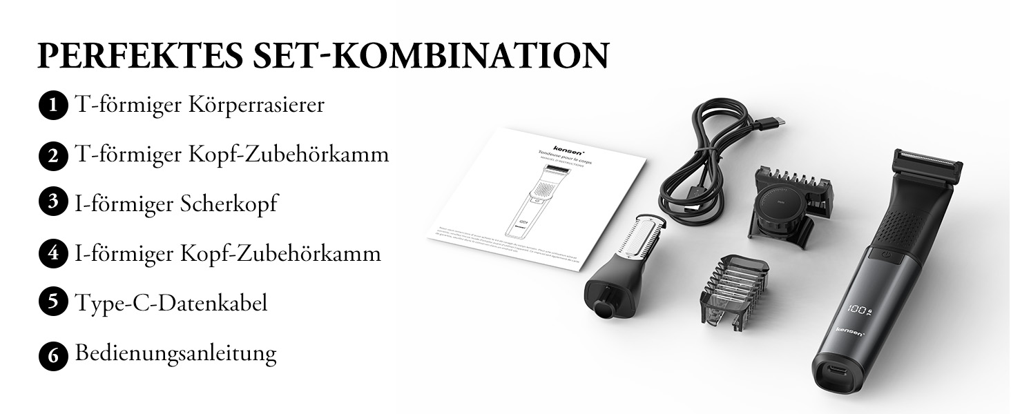 Мультитриммер для тіла чоловічий 2-в-1: тіло, обличчя, інтимна зона. Вологостійкий, USB-C. З насадками.