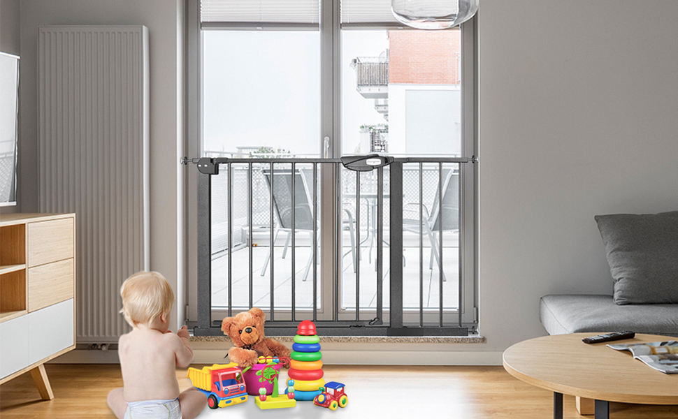 Захист для сходів HENGMEI: сітка для дитячої безпеки на двері, без свердління, 75-85 см, автоматичне закриття, металева сітка, чорний колір