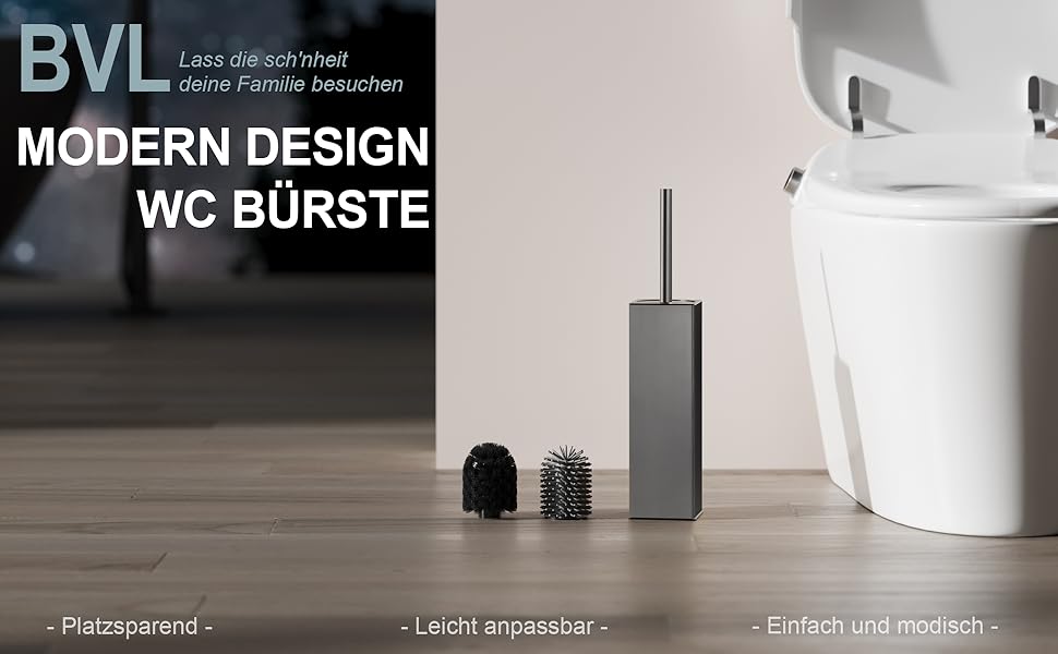 Набір для туалету BVL з щіткою та тримачем, метал, силікон, сірий