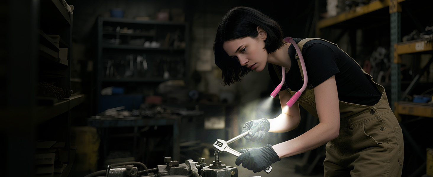 Ліхтар на шию LUXJET LED для читання, в'язання, ремонту – акумуляторний, 3 кольори, регульована яскравість (Рожевий)