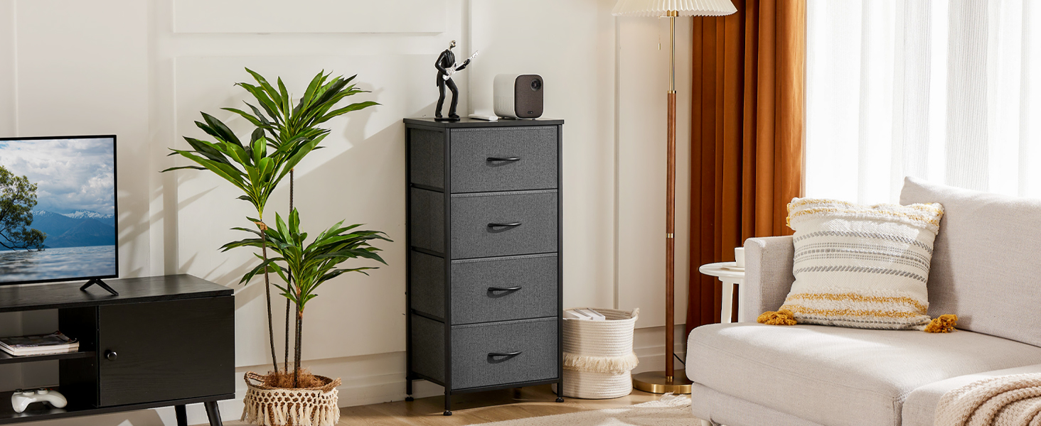 DUMOS Chest of Drawers with Drawers - Chests of Drawers & Sideboards for Bedrooms Suitable, Chest of Drawers with 9 Drawers, Fabric Chest of Drawers with Sturdy Steel Frame, Ideal for Bedroom, Living Room (Black) (4 Drawers Gray)