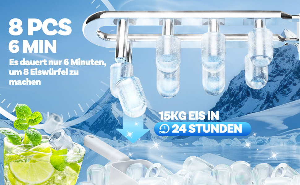 Машина для приготування льоду портативна, 15 кг/24 год, самоочисна, з лопаткою та кошиком, для дому та офісу, матеріал: акрилонітрил-бутадієн-стирол