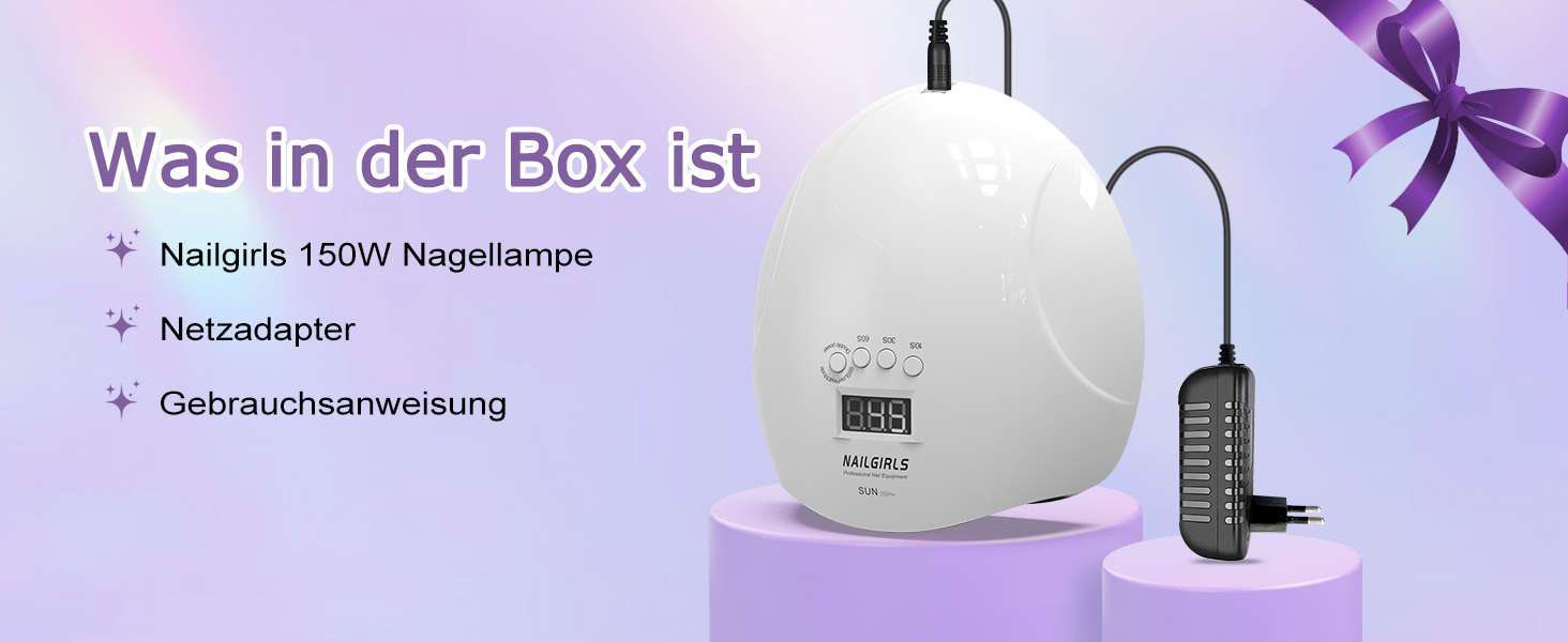 LED UV лампа для нігтів NAILGIRLS 150W з таймером, LCD дисплеєм та знімною магнітною пластиною (біла)