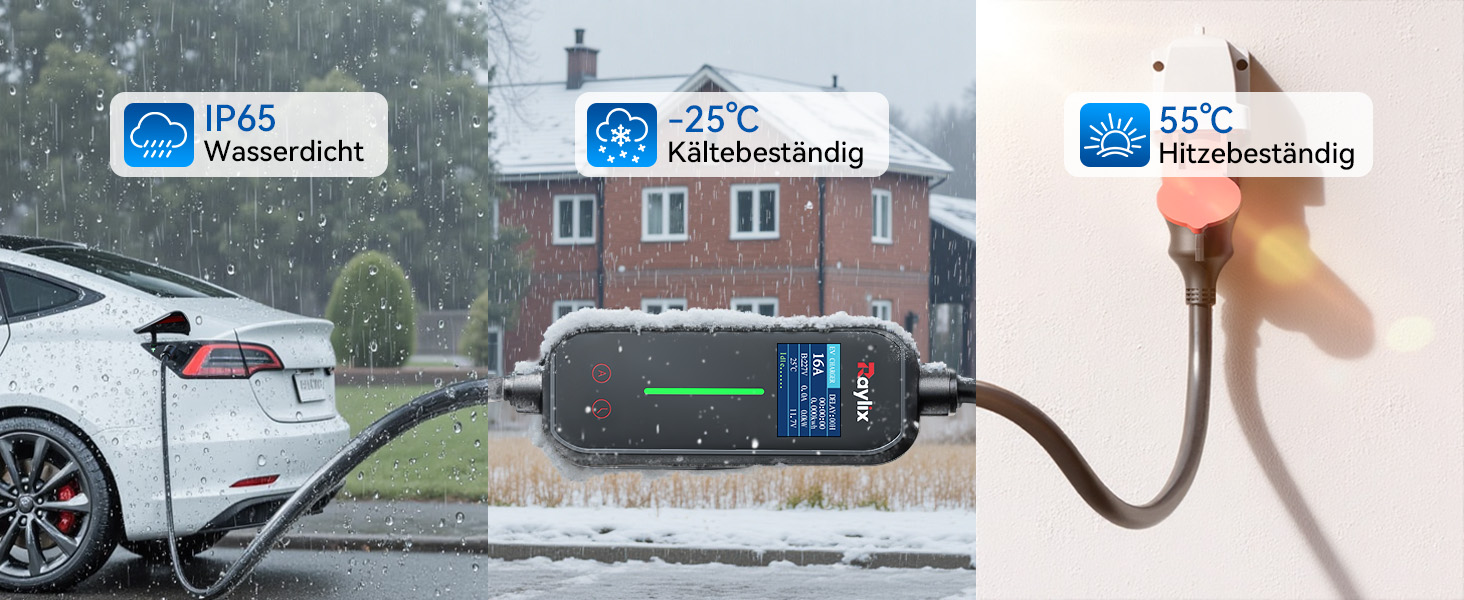 Raylix 2026 11kW Wallbox Typ 2 (7м, 8-16A, 3 фази) з лічильником, регулюванням струму та таймером + CEE 16A - Typ 2 кабель 7м