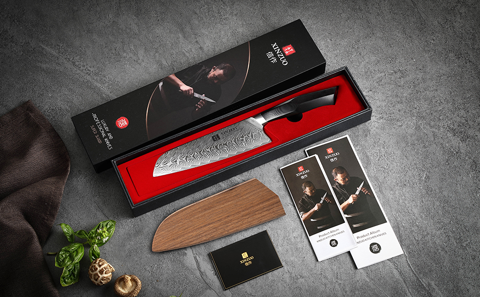 Ніж кухарський XINZUO Damaststahl Kiritsuke 21.5 см, професійний, з ручкою G10 та магнітною піхвою, серія Feng