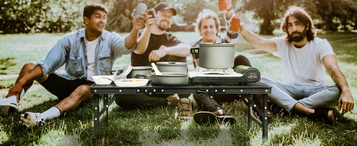 Складний стіл для пікніка REDCAMP 60x40 см, чорний - портативний стіл для кемпінгу, BBQ, приготування їжі на природі з регульованими ніжками