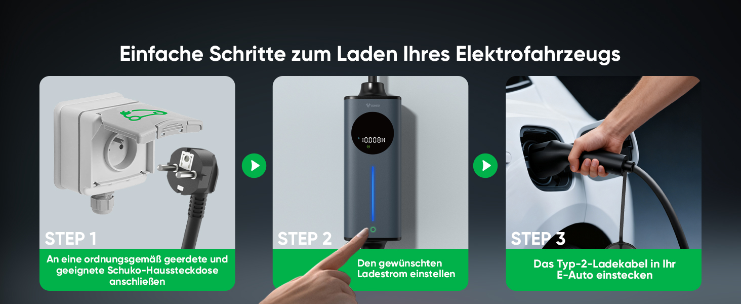 Кабель для електромобіля GONEO Typ 2 Schuko, 10м, 16A, 3.68 кВт - Портативна зарядка з захистом FI, автоматичним заземленням та контролем температури, таймер для електромобіля, сертифікат TÜV