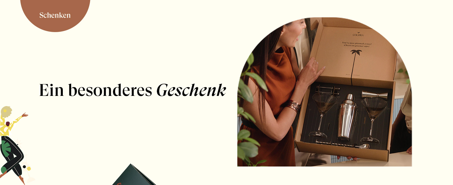 Коктейльний набір Cocora Martini-Set 8 предметів з нержавіючої сталі: шейкер, келихи для Мартіні, книга рецептів, подарункова упаковка (Чорний)