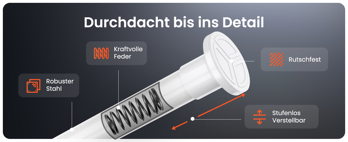 Штанга для душу без свердління 160-210 см, срібна, Ø 25 мм, телескопічна, з кріпленнями - для ванної, душової кабіни та перегородки (70-120 см, біла)