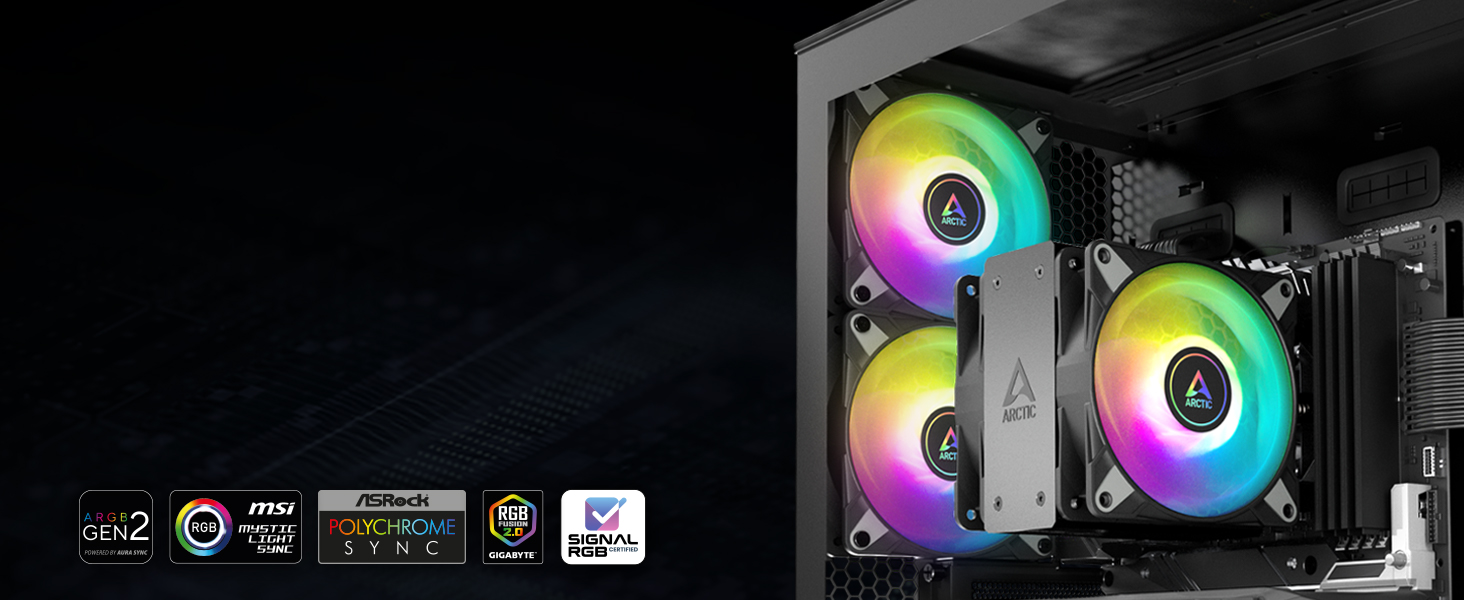 ARCTIC Freezer 36 A-RGB: Кулер для CPU з Push-Pull та RGB підсвічуванням для Intel та AMD, Single-Tower, 2 вентилятори 120 мм, 200–2000 rpm, гідродинамічне підшипник, з термопастою MX-6, Чорний
