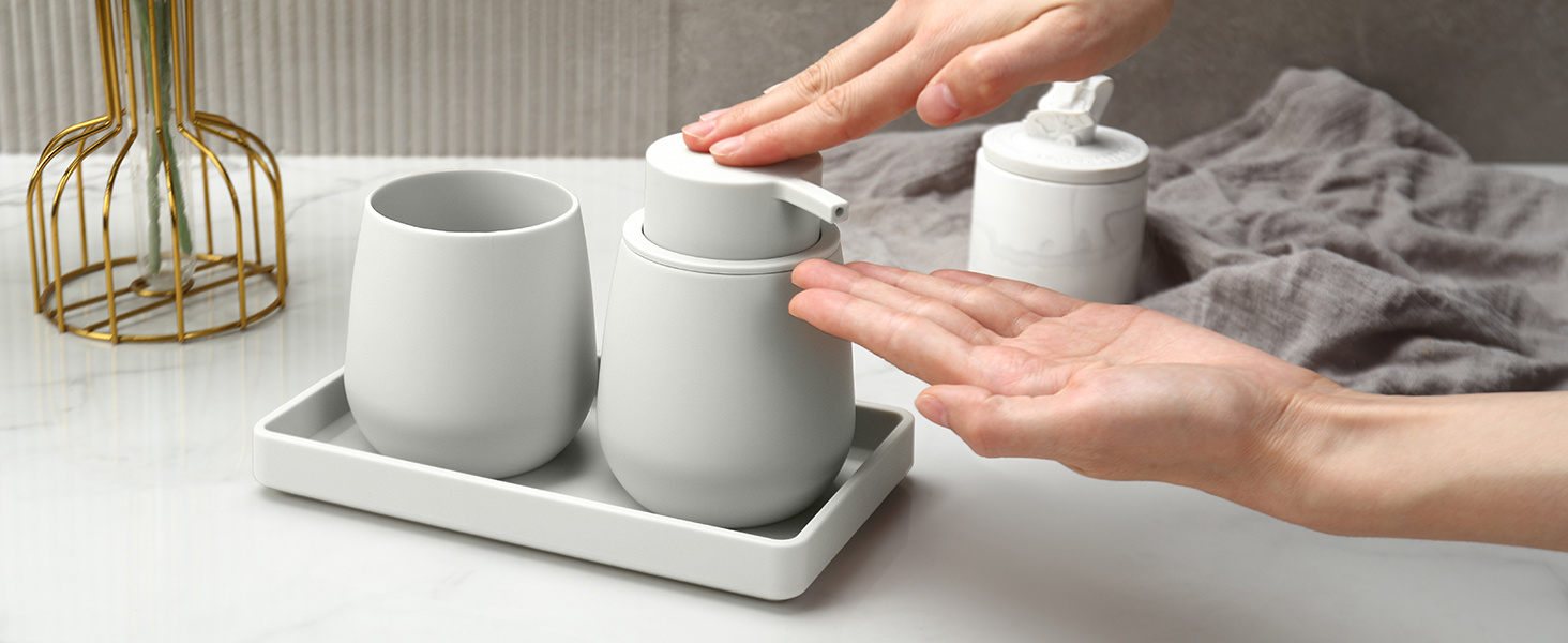 Сучасний набір для ванної кімнати AJEUNGAIN сірого кольору: мильниця, стакан для зубної пасти, піднос. Організатор для ванної кімнати (сірий). 3 шт.