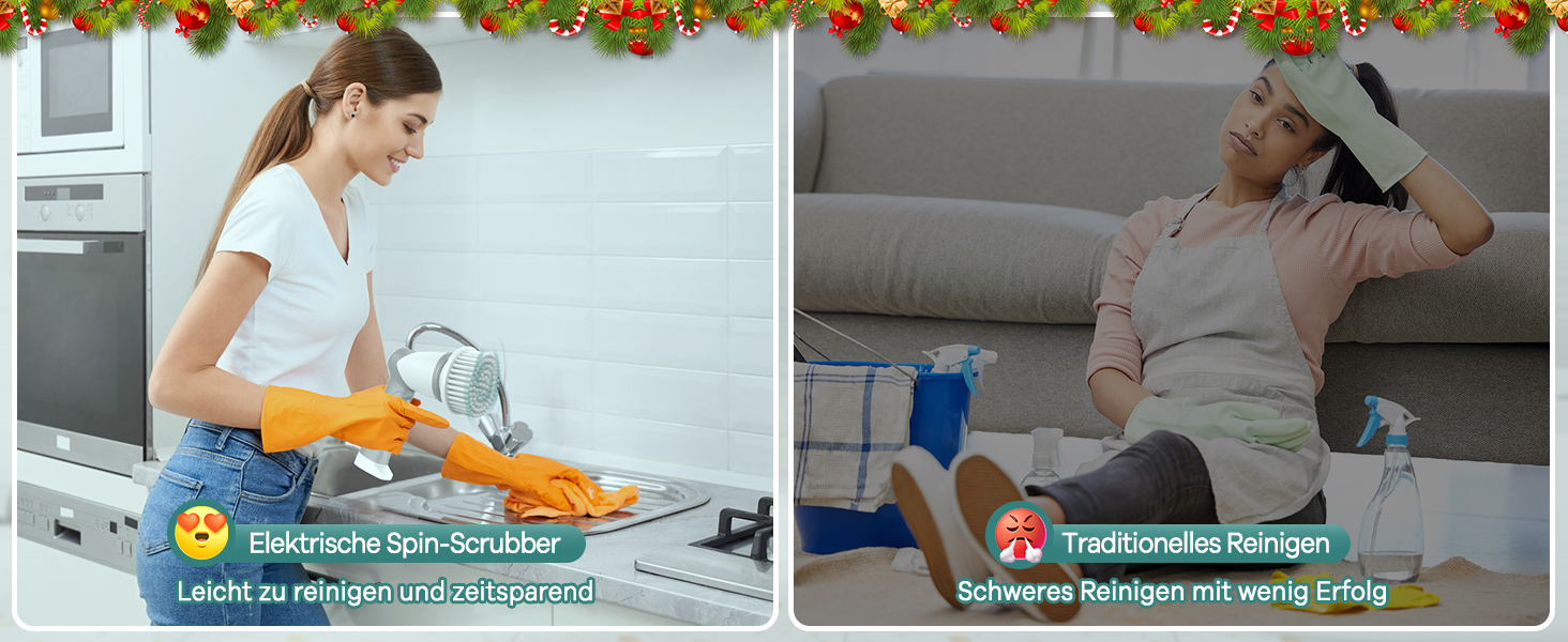 Електрична щітка для прибирання 7 в 1 з регульованою ручкою, змінними насадками, 2 швидкості, для ванни, плитки, IPX7, білий/сірий колір