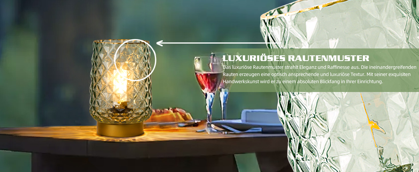 LED настільна лампа MJ PREMIER: акумуляторна, сенсорне керування, регулювання яскравості, скло, USB зарядка, аварійне освітлення (зелена)