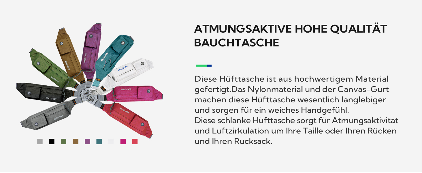 WATERFLY Поясна сумка на пояс для жінок та чоловіків: стильна сумка через плече для спорту, бігу, прогулянок з собакою, подорожей. Темно-сіра