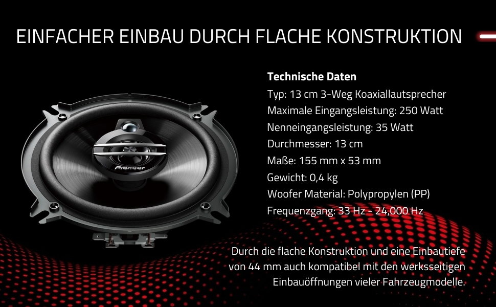 Автомобільні коаксіальні динаміки Pioneer TS-G1330F 13 см, 3-смугові, 250 Вт, комплект 2 шт., потужний звук, з гратами