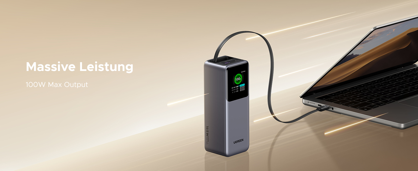 Power Bank UGREEN Nexode 20000mAh, 165W, Кабель 65см, Сумісний з iPhone, Galaxy, MacBook, Dell