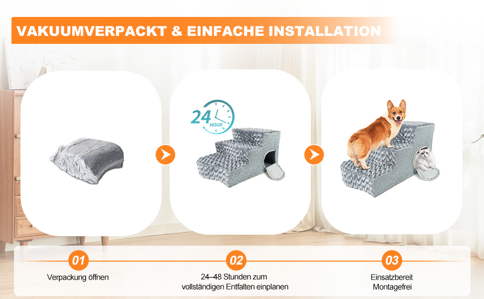 Сходинки для собак 3-ступеневі з будиночком для котів та пандусом для собак. Неслизькі сходи з високощільну піну для маленьких/середніх собак, легко чистяться