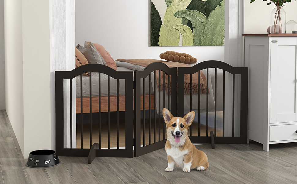 Захисний бар'єр для собак PawHut 5-секційний, 261,5 x 61 см, розкладний, з дверцятами, білий