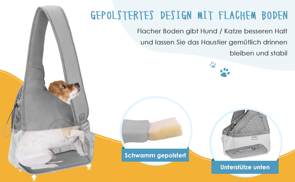 Dog-friendly sling carriers, hands-free travel bag for small pets with adjustable straps, hardboard base, safety belt, for dogs up to 2.8kg, wider version, gray