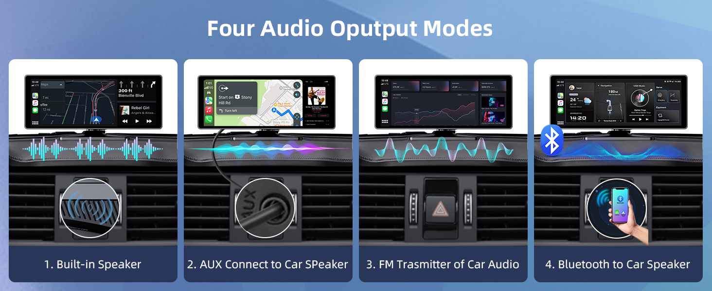 10.26-дюймовий бездротовий дисплей CarPlay/Android Auto для авто з 4K відеореєстратором, 1080P камерою заднього виду, GPS, Bluetooth, FM, 64 ГБ, підтримка Siri/Google Assistant, Mirror Link