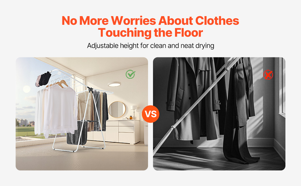 Сушилка для білизни VEVOR 2-ярусна розкладна з прищіпками та 31 сушильною штангою, регульована по висоті, металева, для ванної кімнати, балкону (1385 x 600 x 1000 мм)