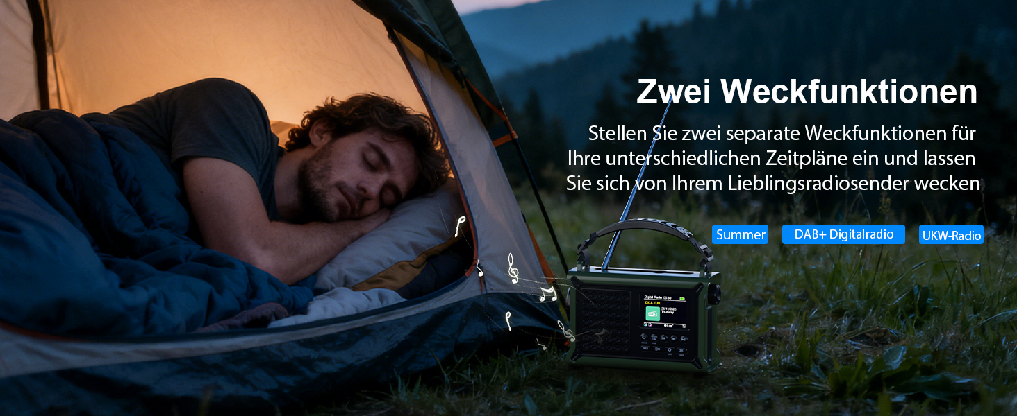 Радіоприймач Kurbelradio з DAB/DAB+/UKW, акумулятор 12000mAh, сонячна панель 8500mm², ручний генератор, Bluetooth 5.0, ліхтарик та світло для читання, для відпочинку на природі, кемпінгу, зелений