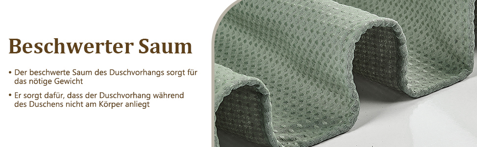 Штора для душу текстильна водонепроникна з поліестеру, 180x200 см, зелена, з кільцями (1 шт)