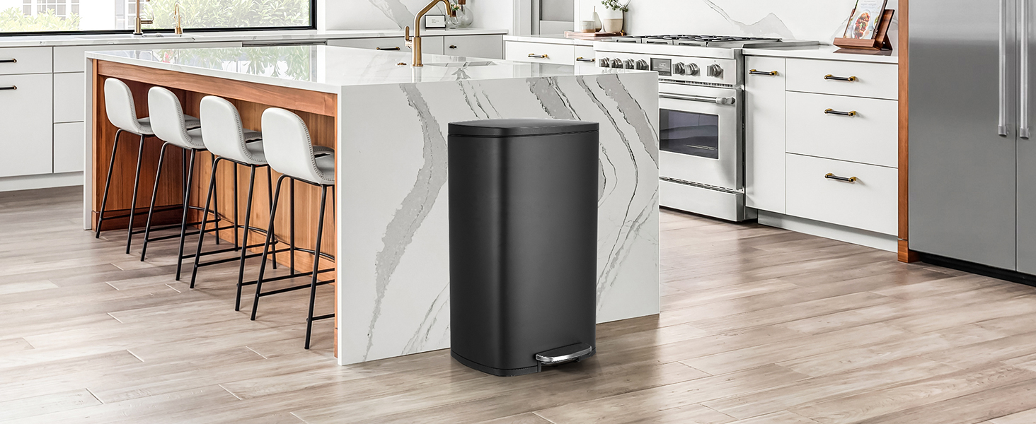 Відро для сміття LIFERUN 30л з кришкою, з м'яким закриттям, сталеве, з внутрішнім відром, для кухні, ванної кімнати, офісу, чорне