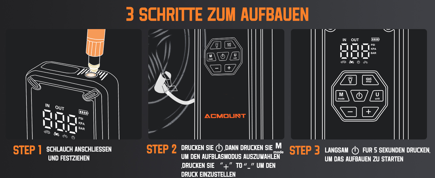 Powerbank для авто Acmount Starthilfe з компресором, 7000A, 150PSI, LCD, LED, до 9L бензину/8L дизеля