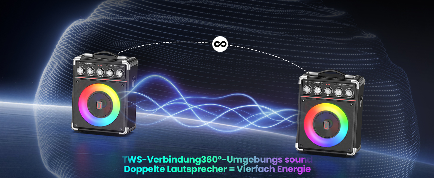 Караоке машина JYX з 2 бездротовими мікрофонами, портативна караоке система з підсвіткою RGB для дорослих та дітей - портативна Bluetooth караоке-бокс з мікрофоном та PA-динаміком, чорний Tx05