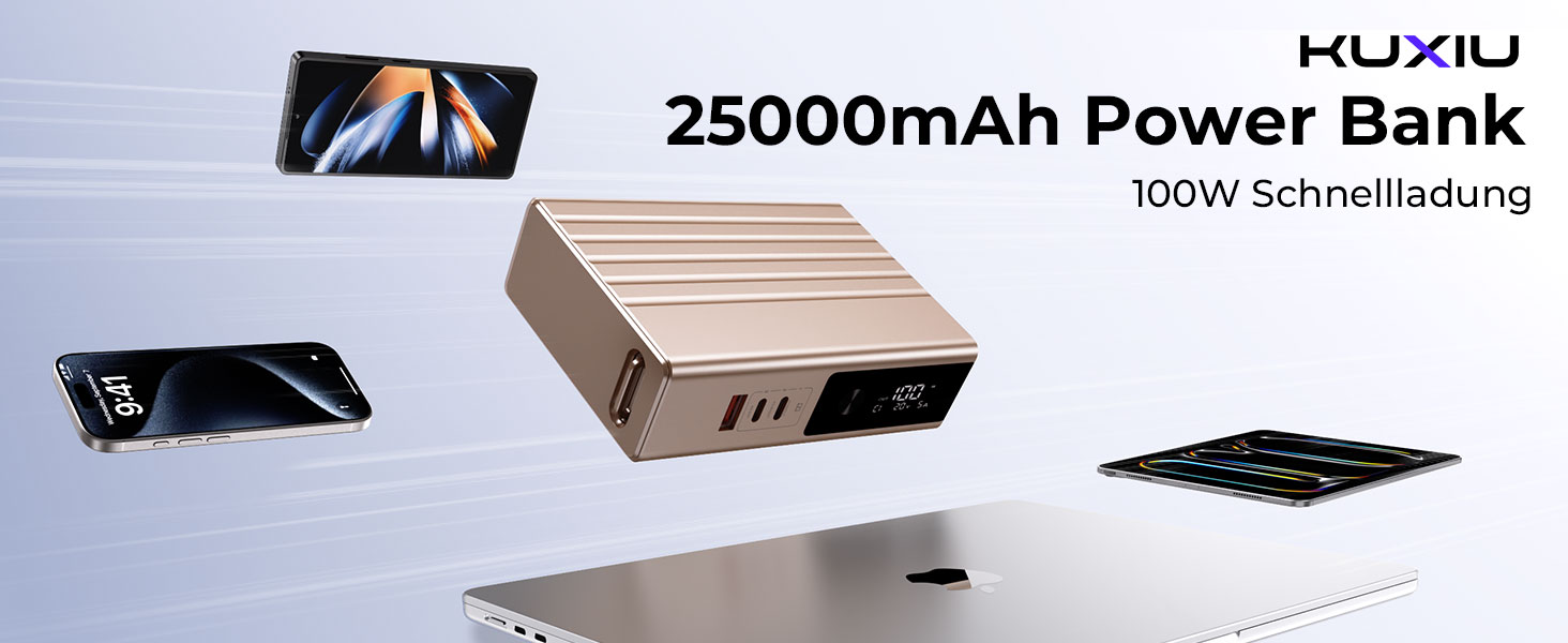 Power Bank KU XIU 25000mAh 100W з 3 портами, LCD-дисплеєм, PD 3.0 для MacBook, iPhone, Galaxy, iPad (Зелений)