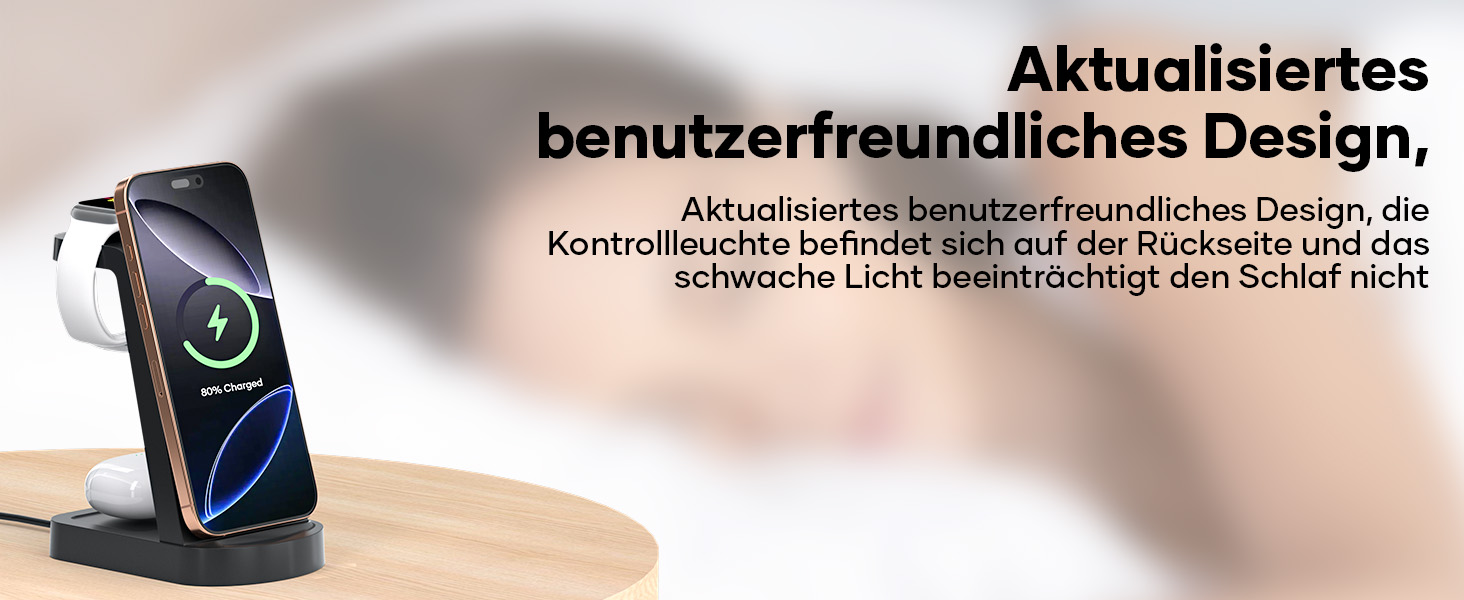 Бездротова зарядка 3-в-1 з адаптером 18W, сумісна з iPhone 16/15/14/13/12 Pro/Pro Max, Apple Watch, AirPods Pro (Чорний)