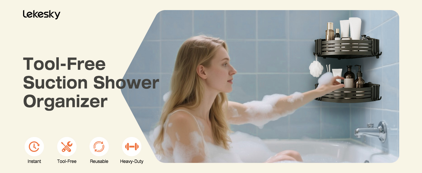 Поличка для душу Lekesky без свердління, кутова, з міцними присосками, алюміній, нержавіюча сталь, знімна, 2 шт., Gunmetal Grey