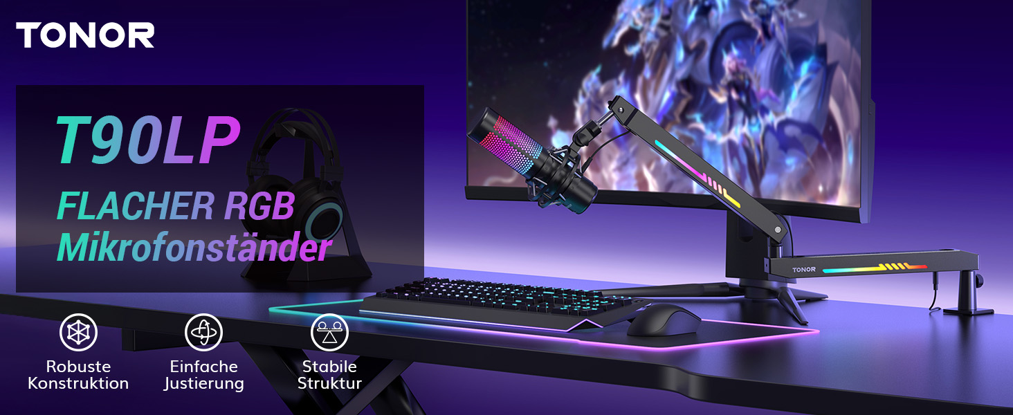 Кріплення для мікрофона TONOR RGB T90LP з підсвічуванням, для стрімінгу та студії