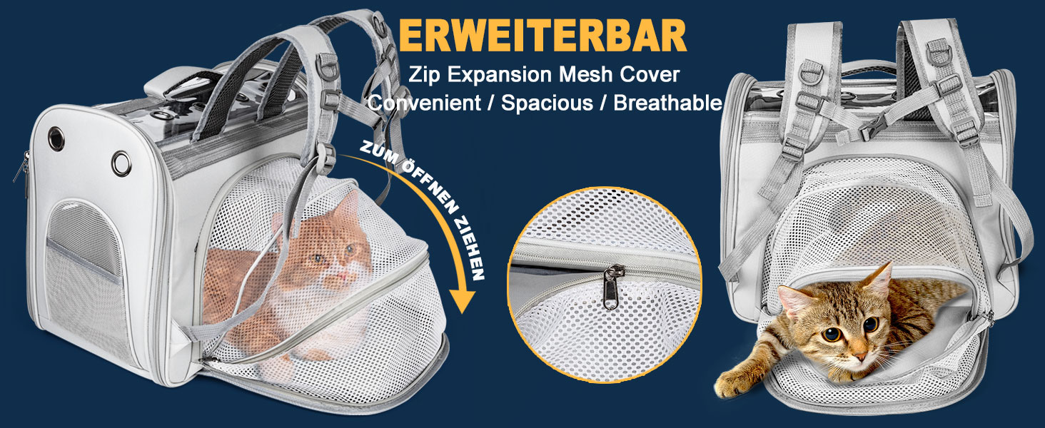 Розширюваний рюкзак для котів та маленьких собак, сірий. Рюкзак-переноска для котів та собак до 8 кг з вікном, дихаючий, складаний