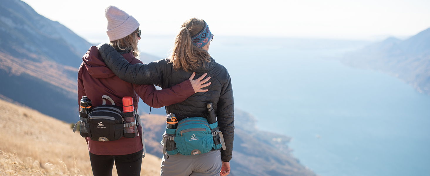 Водонепроникна поясна сумка Waterfly з тримачем для пляшки, регульованим ременем, кишенею для телефону, для туризму, подорожей, кемпінгу, чорна