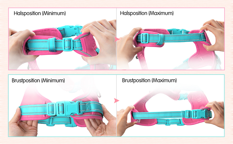 Шлейка для собак PHOEPET Anti-Zug з відбиваючими елементами, регульована, для цуценят та собак різних розмірів (XL, блакитна база & рожеві ремінці)