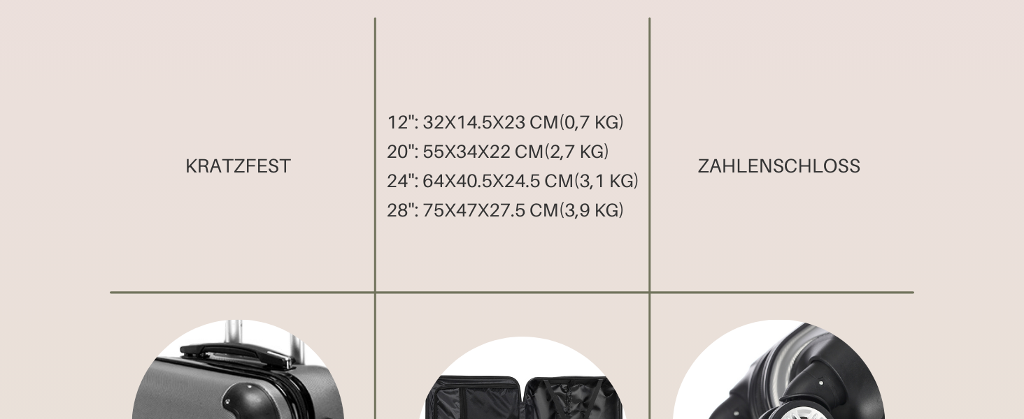 Набір валіз LALAHO 3/4: кофр, валіза, ручна поклажа, рожеве золото (темно-сірий)