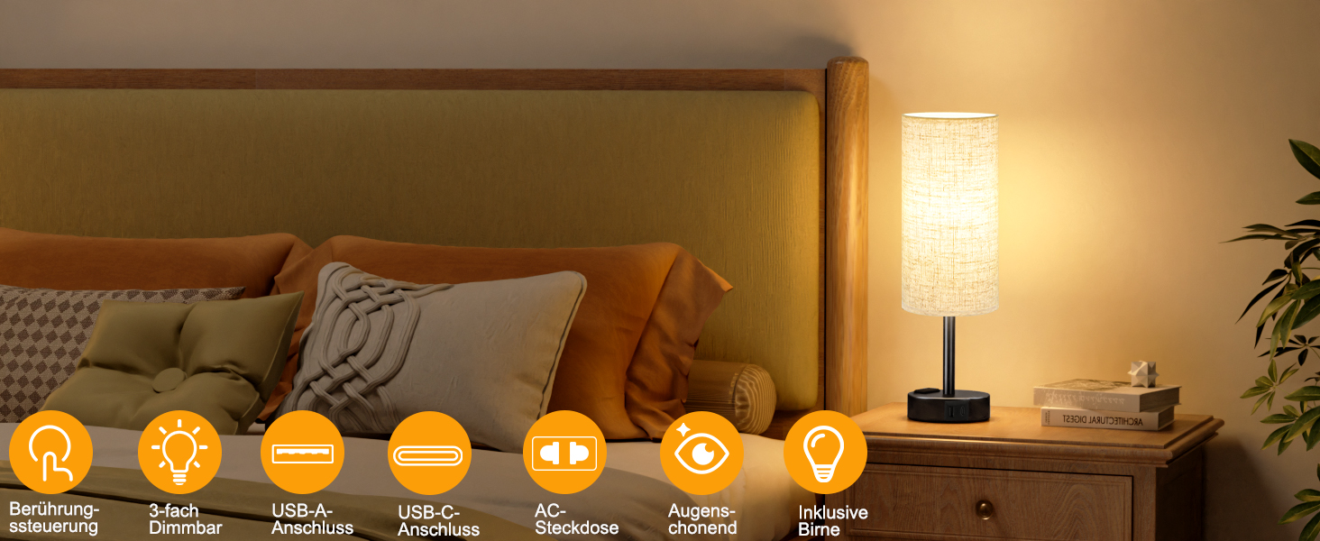 Настільна лампа Kakanuo з торшером, USB-порт, регулювання яскравості, тканинний абажур, для спальні, вітальні, дитячої кімнати, офісу (з лампочкою), білий/бежевий