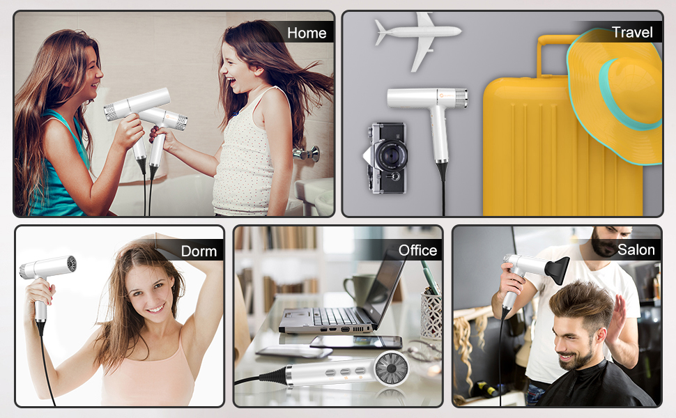 Фен Slopehill з унікальним безщітковим мотором | Інтелектуальна діагностика несправностей | Інноваційний мікрофільтр | Oxy Active Technology | LED-дисплей | 268г, 2000W (білий)