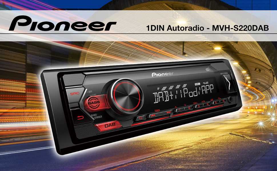 Автомагнітола Pioneer MVH-S220DAB 1-DIN з RDS, DAB+, USB, підтримкою Android та iPhone, червона