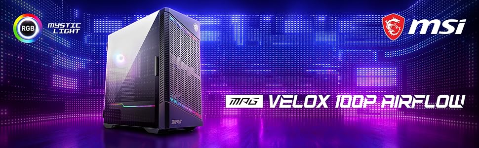 Корпус ПК MSI MPG VELOX 100P AIRFLOW Mid-Tower: підтримка E-ATX, скло, Airflow, Mystic Light, 2x 360mm кулер