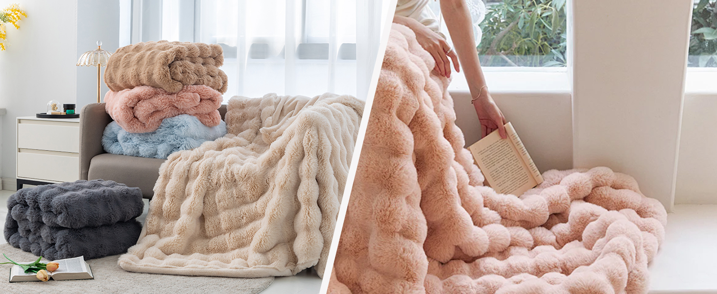 Плед Ergocar з м'якого штучного хутра, 160x200 см, світло-блакитний | Плед для дивану, крісла, ліжка