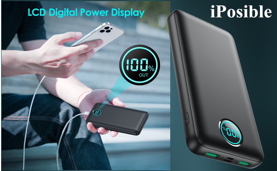Портативний зарядний пристрій Powerbank 26800mAh з бездротовою зарядкою 25W PD3.0+QC4.0, 15W, 4 виходи USB-C, LCD дисплей, чорний (Q5)