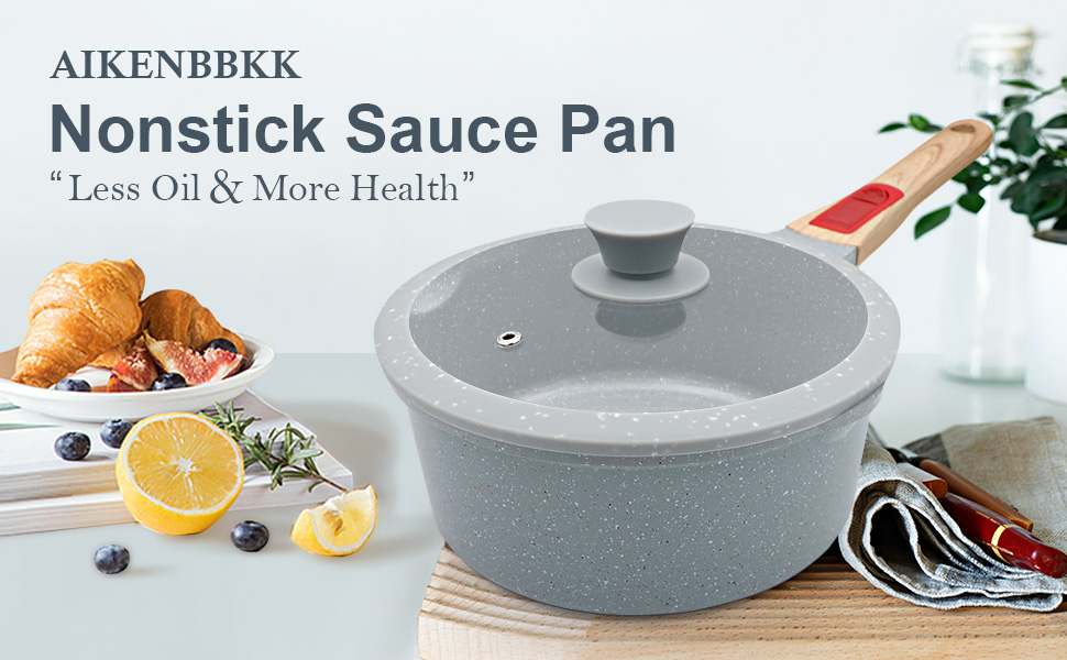 Каструля з нержавіючої сталі AIKENBBKK 16 см з кришкою, 1.5л, антипригарне покриття, знімна ручка, для всіх плит, без PTFE та PFOA (Блакитна)
