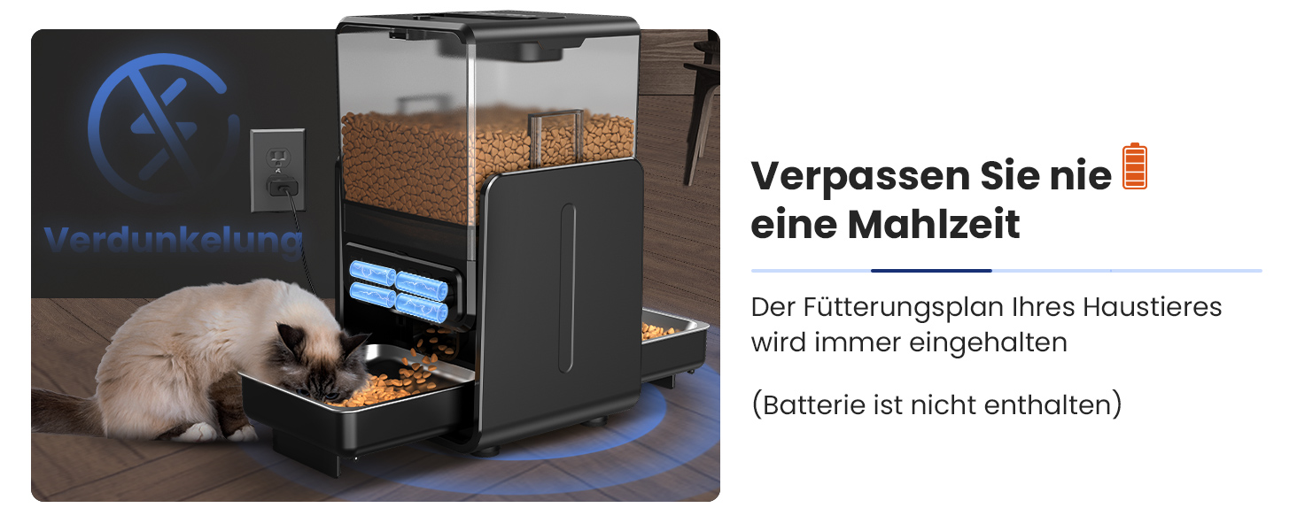 Автомат годівлі для котів з керуванням через додаток, для 2 котів, регульована висота, 2 миски, 5 л, з функцією запису голосу та таймером