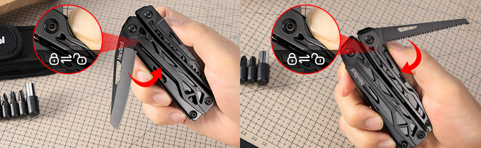 NexTool Multitool, 11-in-1 Multitool, Folding Stainless Steel, Multifunctional Tool with Knife, Scissors, Bottle Opener, and Wood Saw, 9 Screwdriver Bits, Nylon Pouch for Gifts for Men
