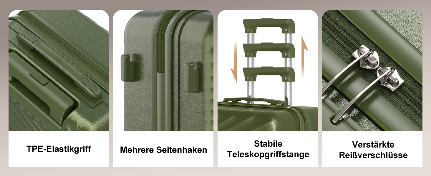 Набір валіз Joyway 6шт з жорстким корпусом, легкий, з 4 колесами та TSA-замком. Включає багатофункціональну сумку та косметичку. Колір: зелений