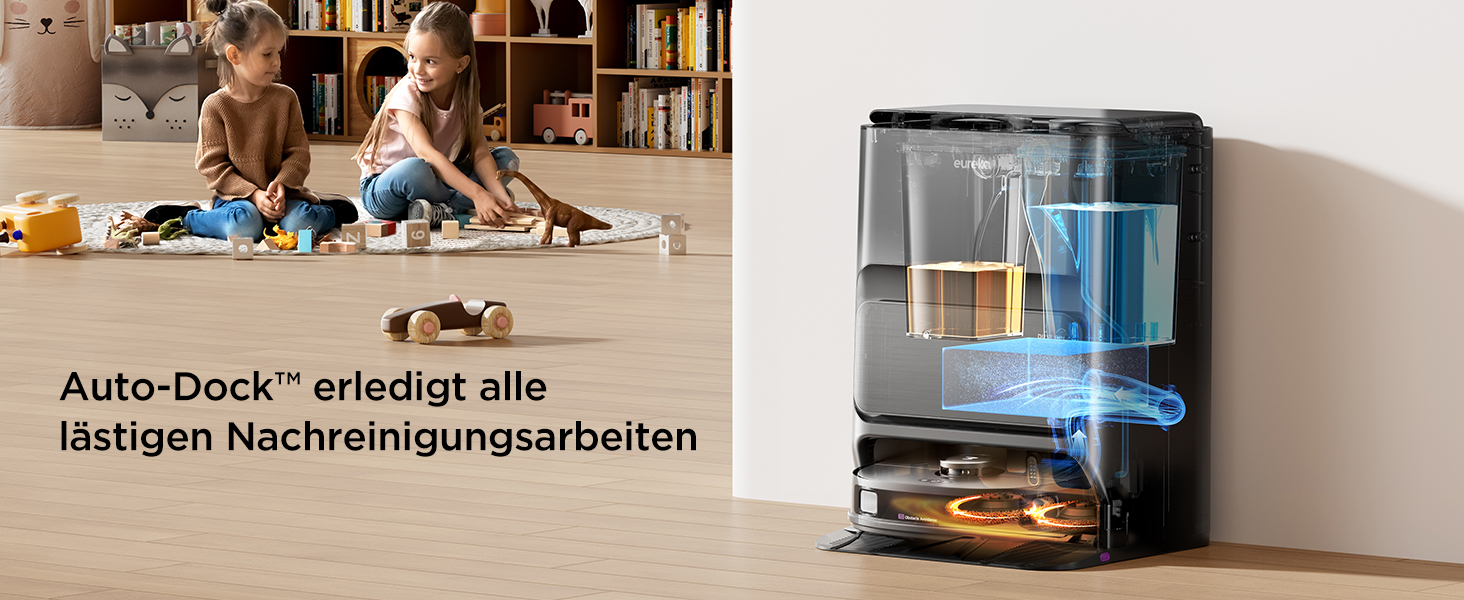 Робот-пилосос Eureka J12 Ultra з функцією миття підлоги (автоматичне очищення, прання та сушка), потужність всмоктування 5000Pa, обертова функція миття, Dual-LiDAR навігація, 3D уникнення перешкод, чорний