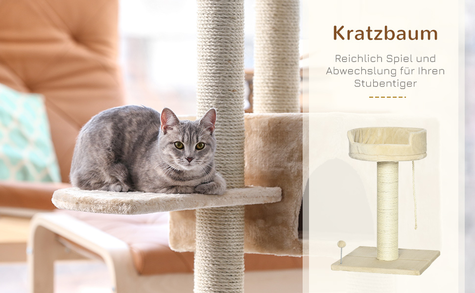 Кігтеточка PawHut для котів, 83 см, з сизалевих стовпів та платформ, бежева